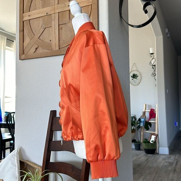 NWOT Free People Echo Bomber Jacket Orange Oversized Slouchy Silk Inspired XS - Picture 5 of 16
